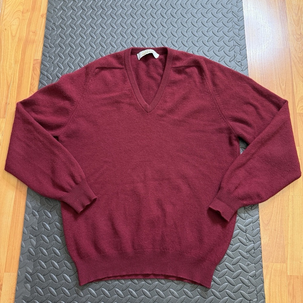 Lyle & Scott Mens Cashmere Sweater V Neck Size 44 / 112 Large Burgundy Scotland